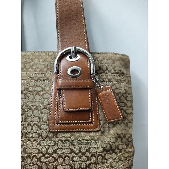 Coach Signature Brown Canvas Leather Trim Double Handle Zipper Tote Bag - Picture 14 of 16